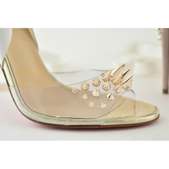 Christian Louboutin Barbarissima 100 Nude Gold PVC Lace Up Sandal Heel Pump 35.5 - Picture 7 of 12